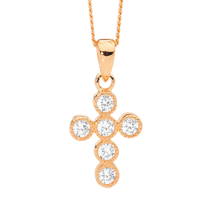 SS 14mm wh cz crown set cross pendant