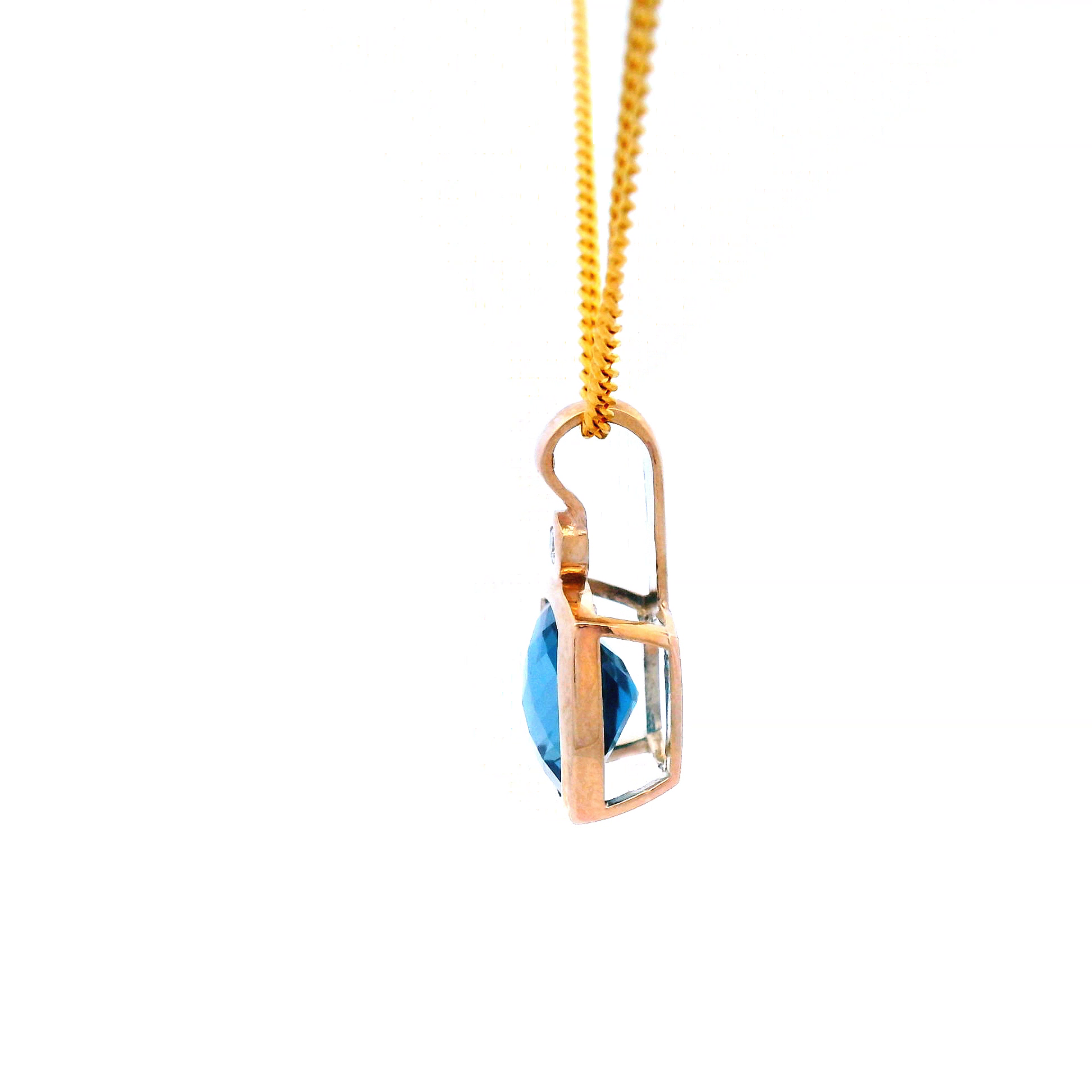 London Blue Square Checker Board Topaz and Diamond Pendant