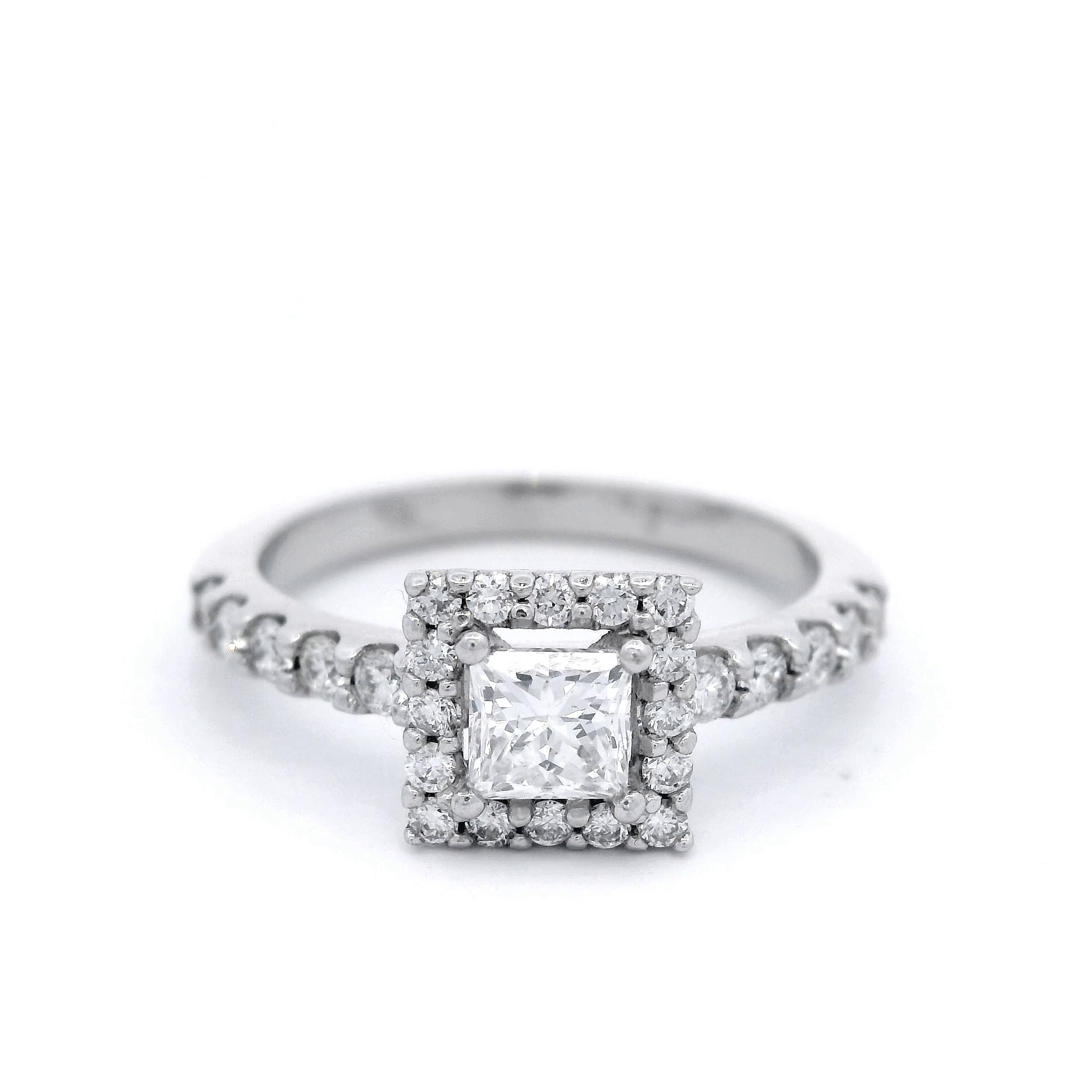 Square Shaped Diamond with Shoulder Set in White Gold