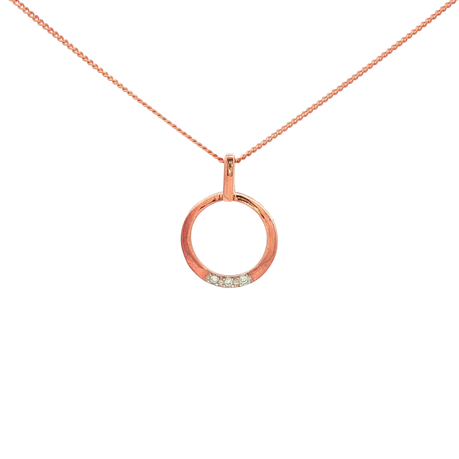 Diamond Set Open Circle Pendant in 9 Carat Rose Gold