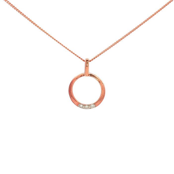 Diamond Set Open Circle Pendant in 9 Carat Rose Gold
