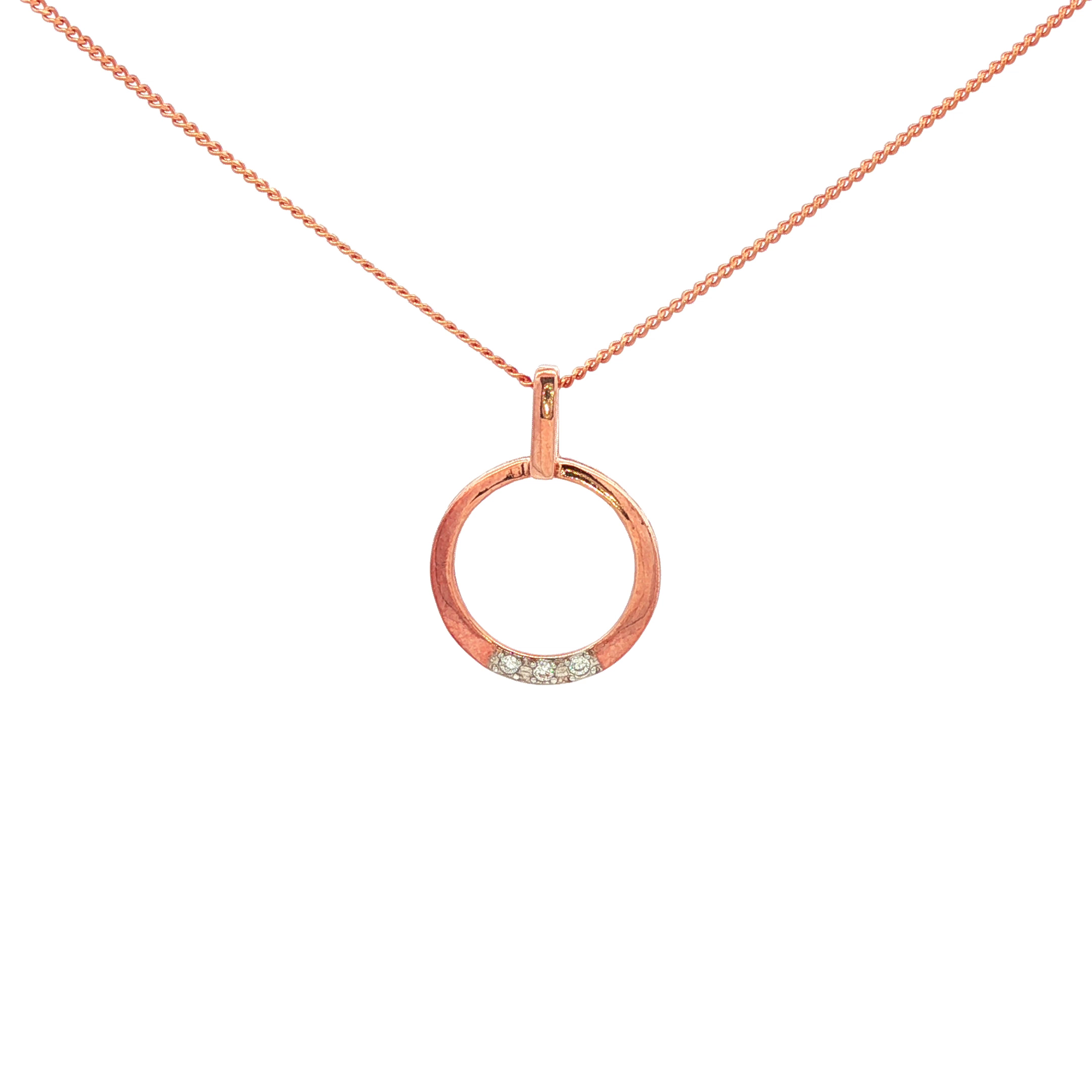 Diamond Set Open Circle Pendant in 9 Carat Rose Gold