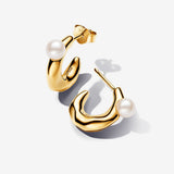 Treated Freshwater Cultured Pearl & Organically Shaped Hoop Earrings