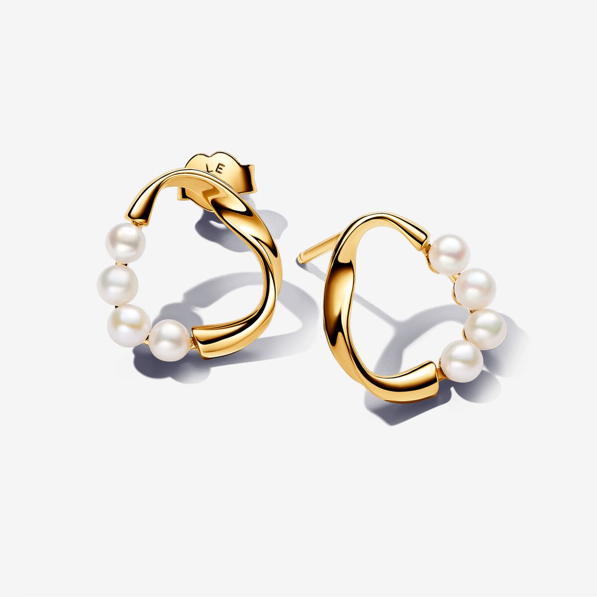 Organically Shaped Circle & Treated Freshwater Cultured Pearls Stud Earrings