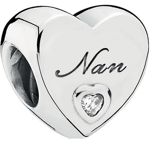 Pandora Nan's Love Silver Charm w CZ