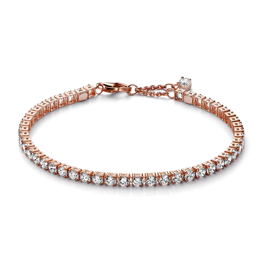 14k Rose gold-plated bracelet with clear cubic zirconia