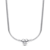 Snake chain sterling silver necklace with heart clasp