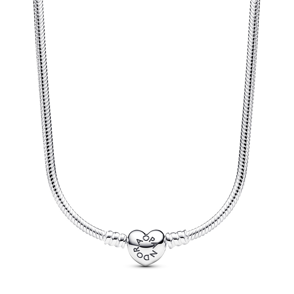 Snake chain sterling silver necklace with heart clasp