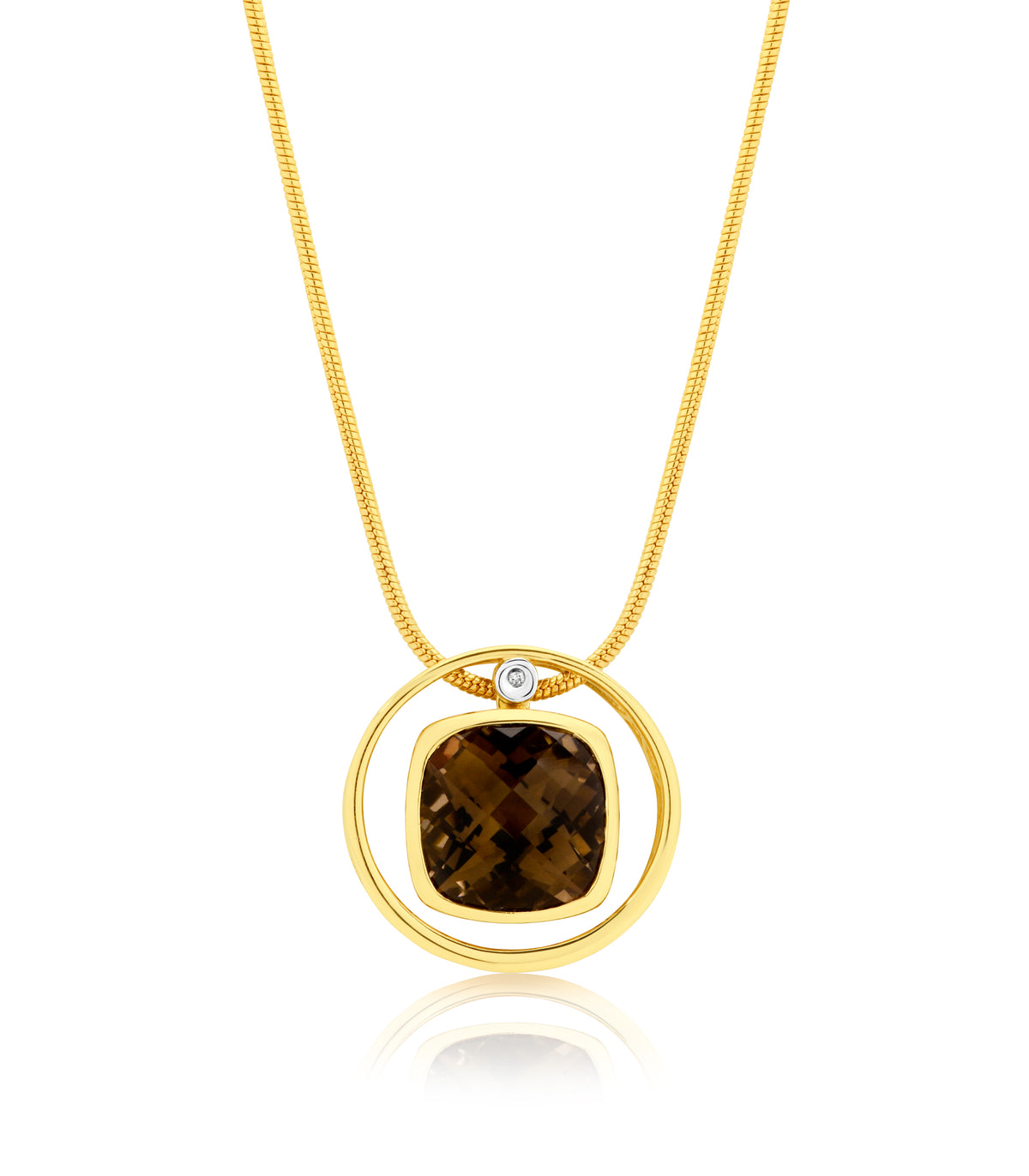 Smokey Quartz &amp; Diamond Round Slider Pendant