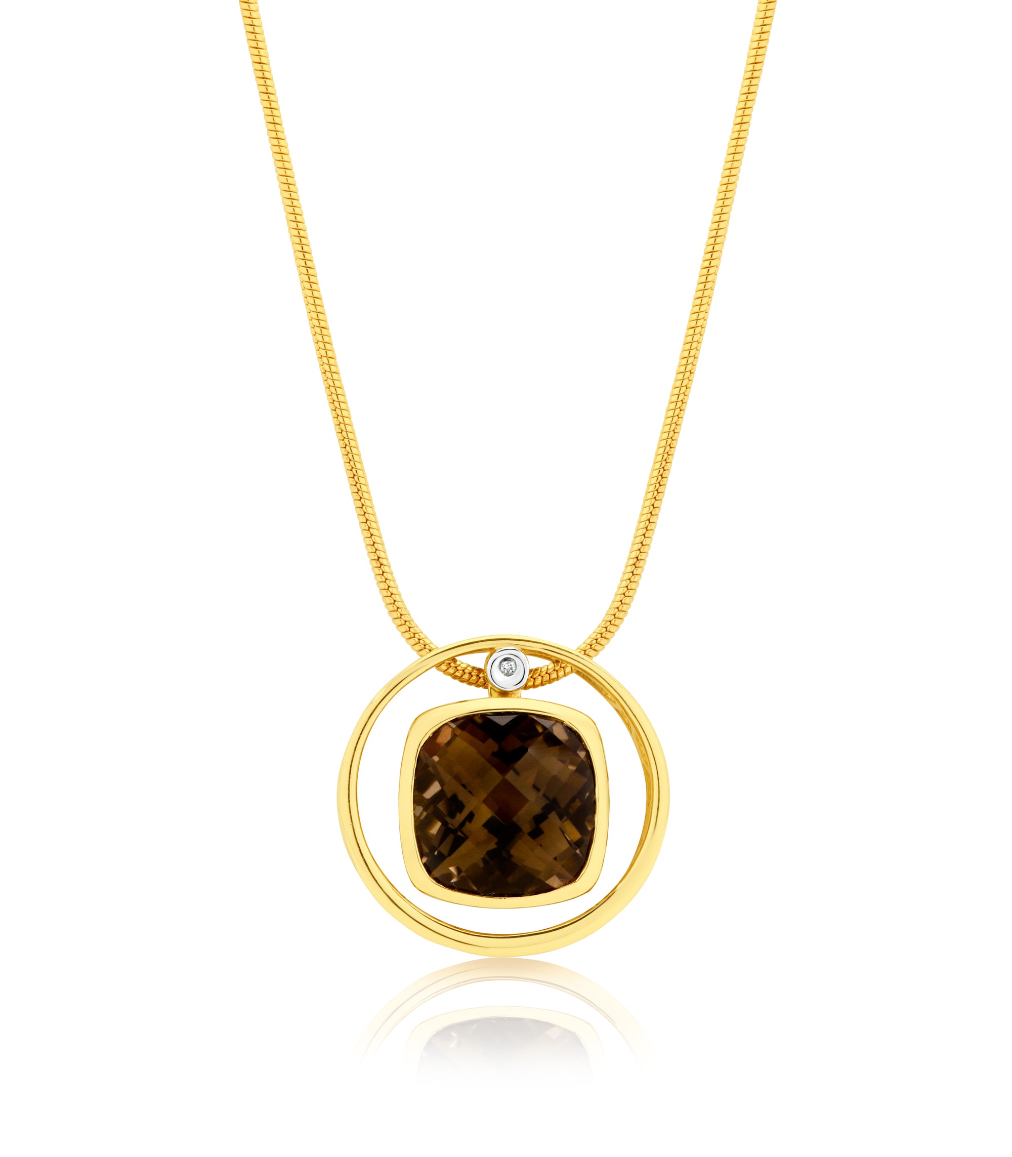 Smokey Quartz & Diamond Round Slider Pendant