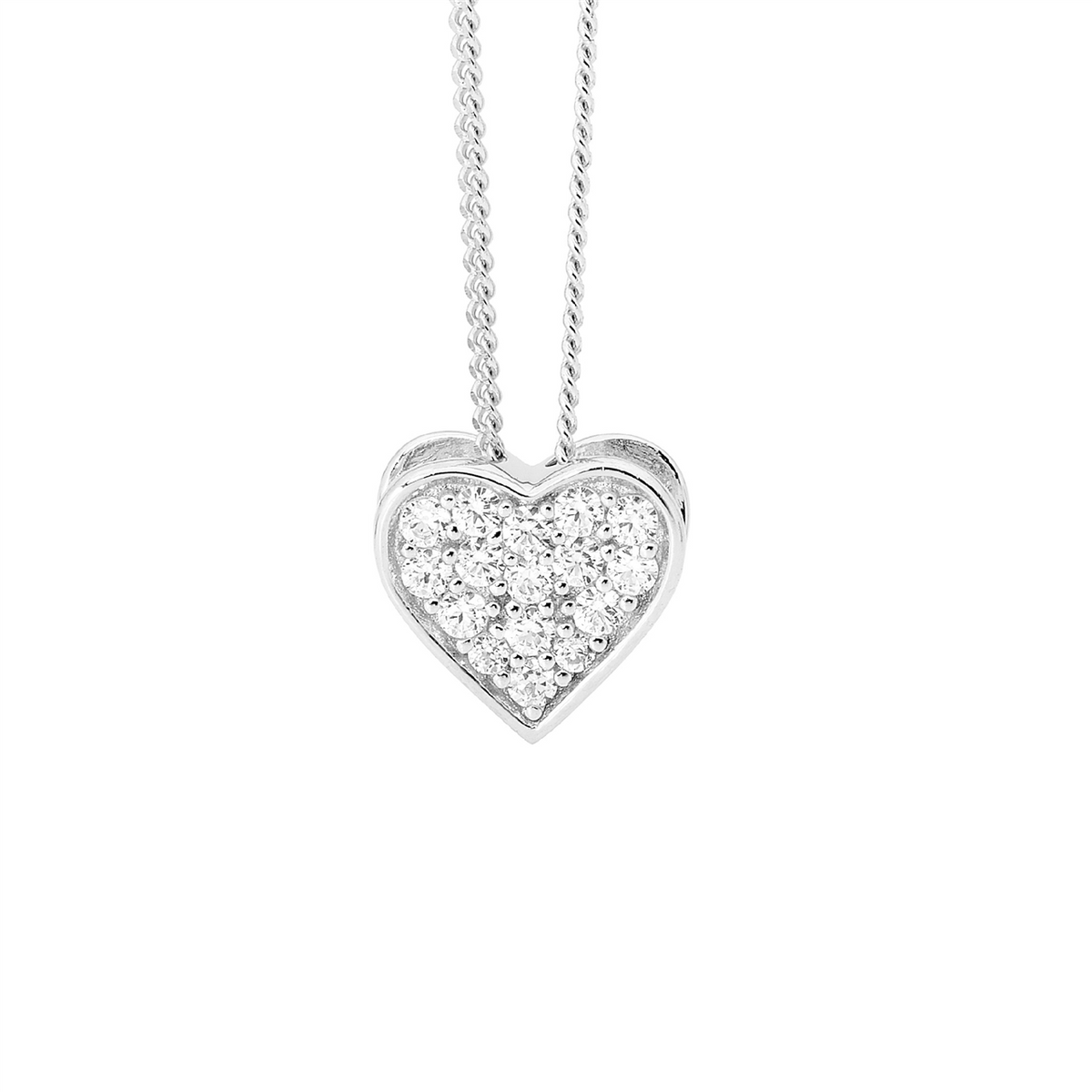 Ellani Sterling Silver CZ Pavé Heart Pendant