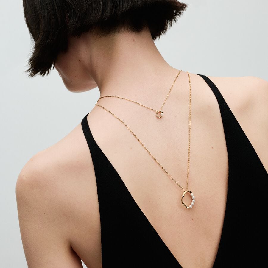 Organically Shaped Pavé Circle & Treated Freshwater Cultured Pearl Collier Necklace