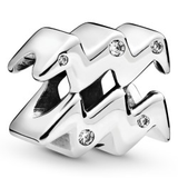 Aquarius Zodiac Silver Charm w CZ