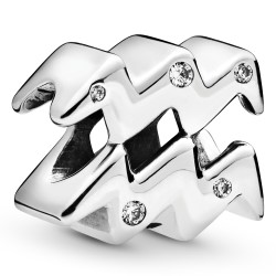 Aquarius Zodiac Silver Charm w CZ