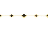 Black Enamel Clover Inspired Necklace in 9 Carat Yellow Gold