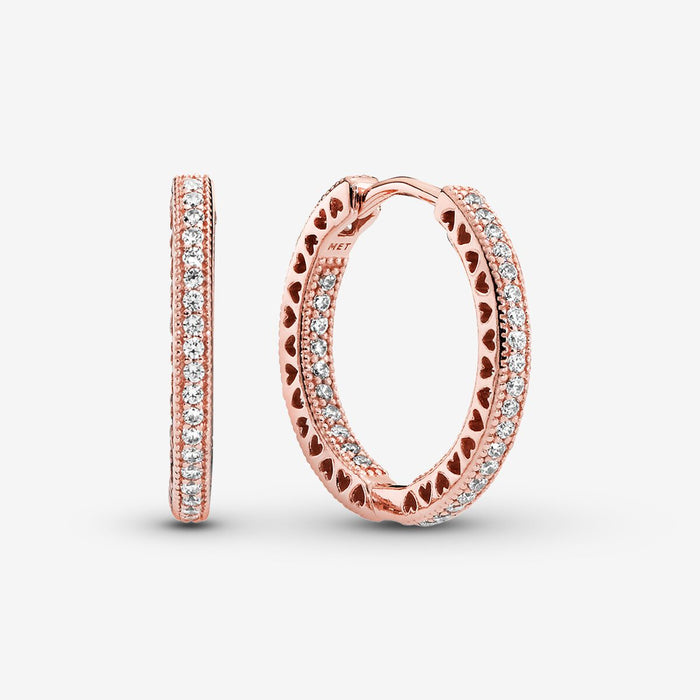 PANDORA Rose Hearts Of Pandora Earring Hoops w CZ
