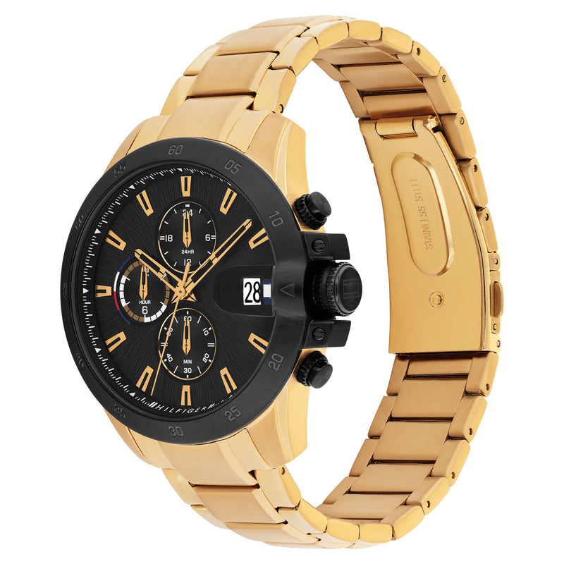 Tommy Hilfiger Gold Steel Black Dial Multi-function Men's Watch