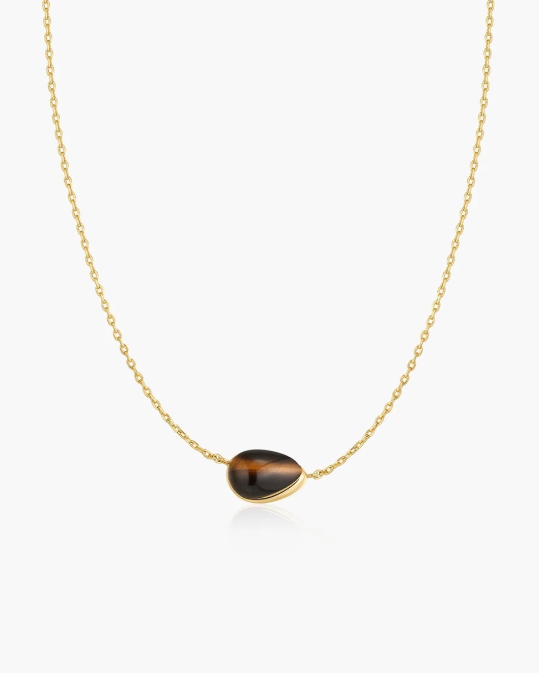 Ania Haie Gold Bezel Tiger’s Eye Organic Dome Pebble Necklace