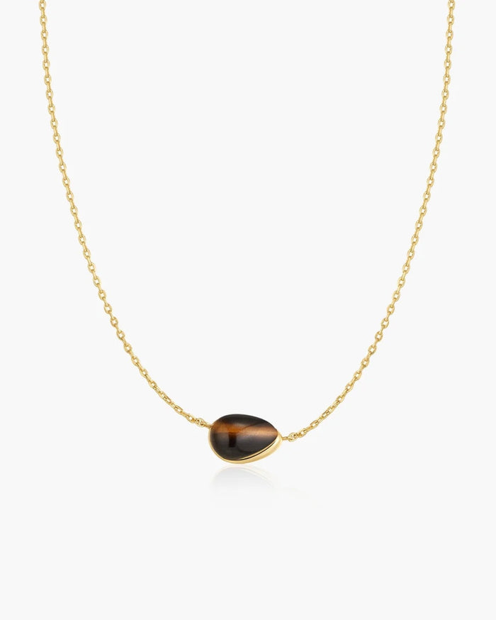Ania Haie Gold Bezel Tiger’s Eye Organic Dome Pebble Necklace