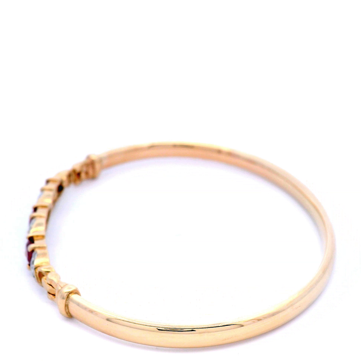 Ova Ruby and Marquise Diamond Bangle in Yellow Gold