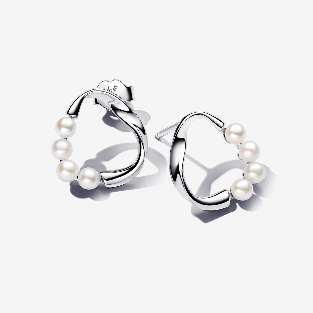 Organically Shaped Circle & Treated Freshwater Cultured Pearl Stud Earrings