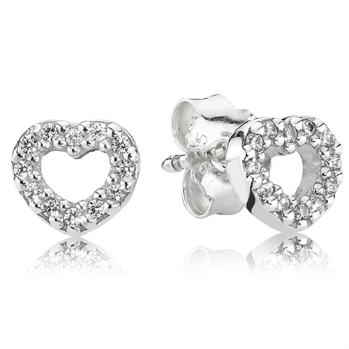 Silver Stud Earrings, CZ Hearts