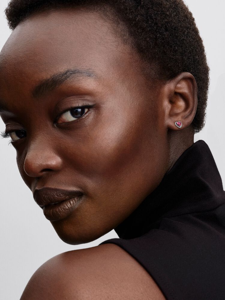 Pandora Elevated Red Heart Stud Earrings