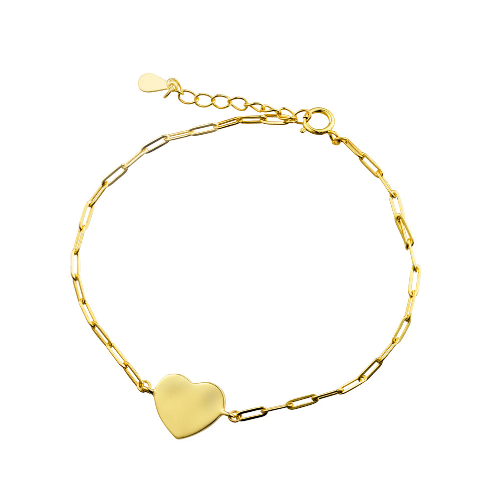 DPI Sterling Silver Paperclip Bracelet with Flat Heart Pendant