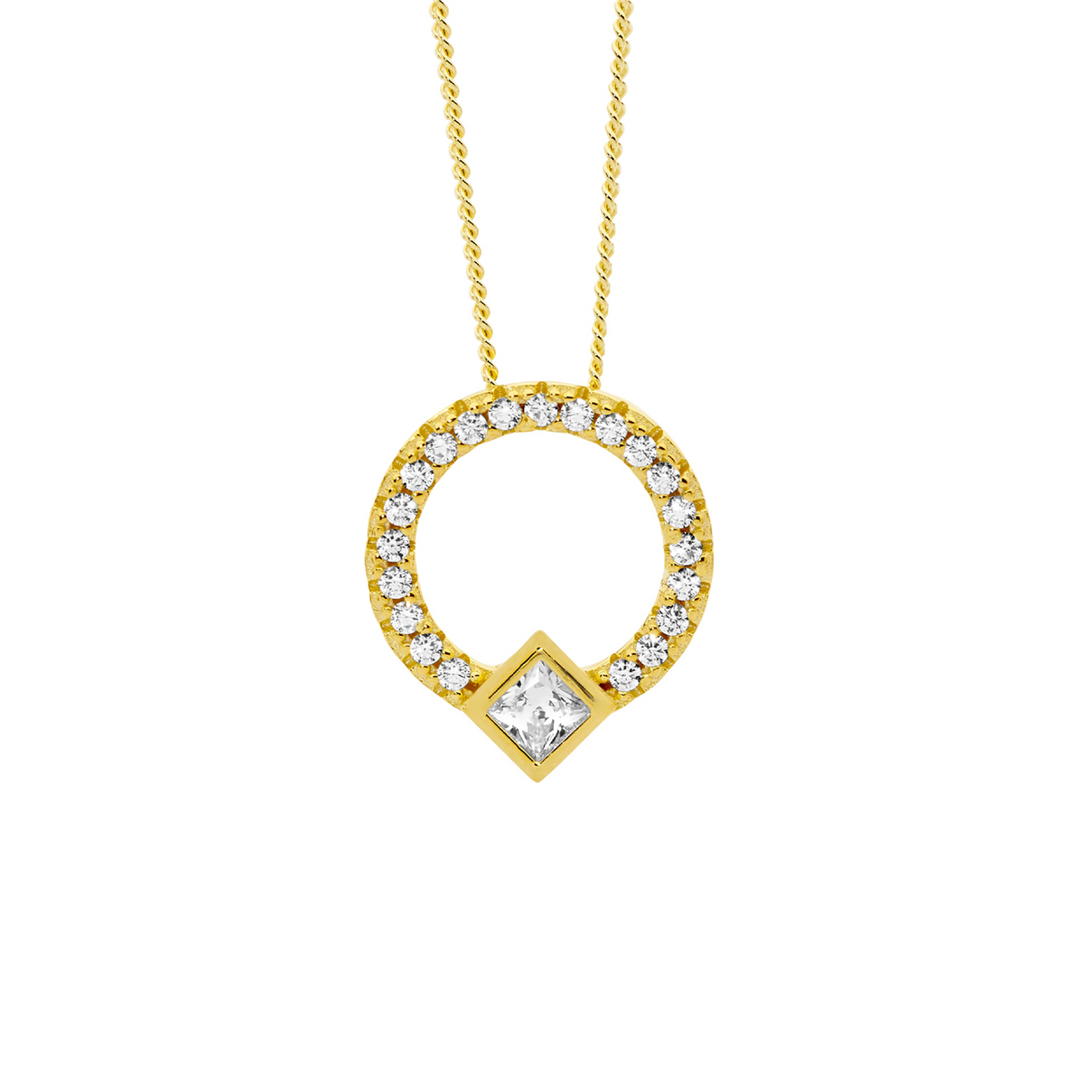 Ellani Circle Pendant with Princess Cut Bezel Set