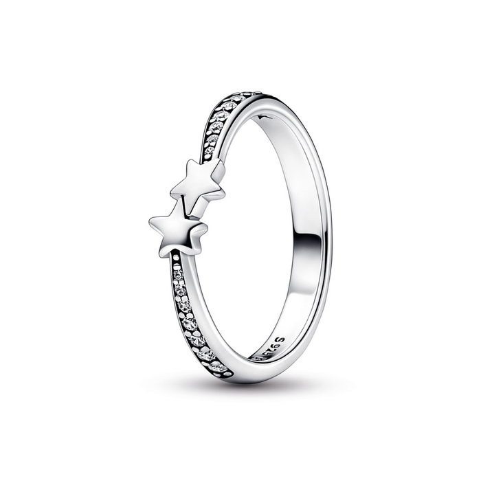 Stars sterling silver ring with clear cubic zirconia