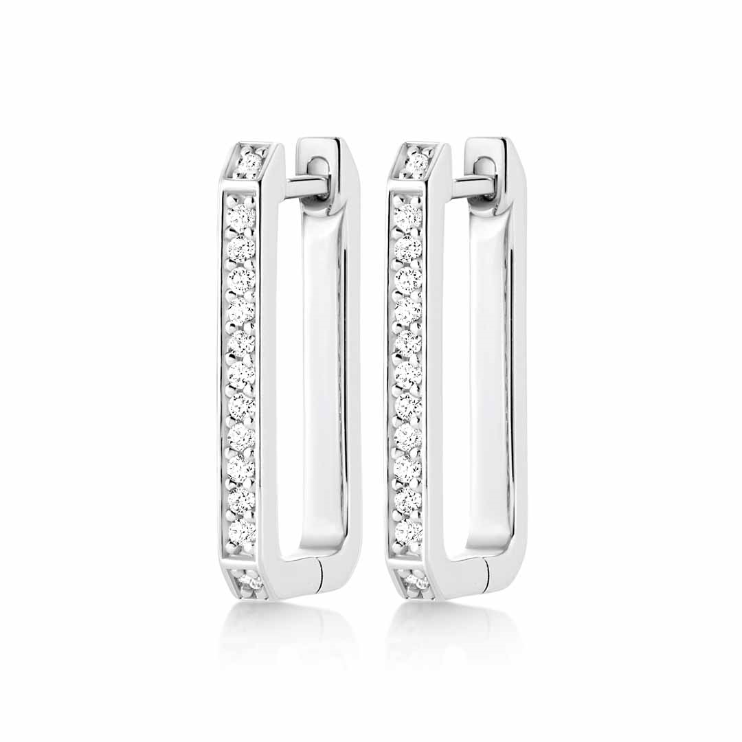 Sterling Silver Claw Set Rectangle Hoop Earrings