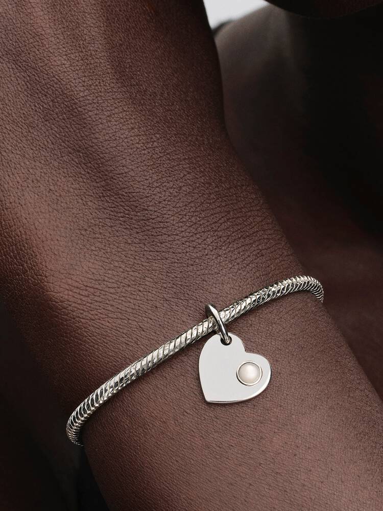 Pandora June Engravable Heart White Stone Dangle Charm