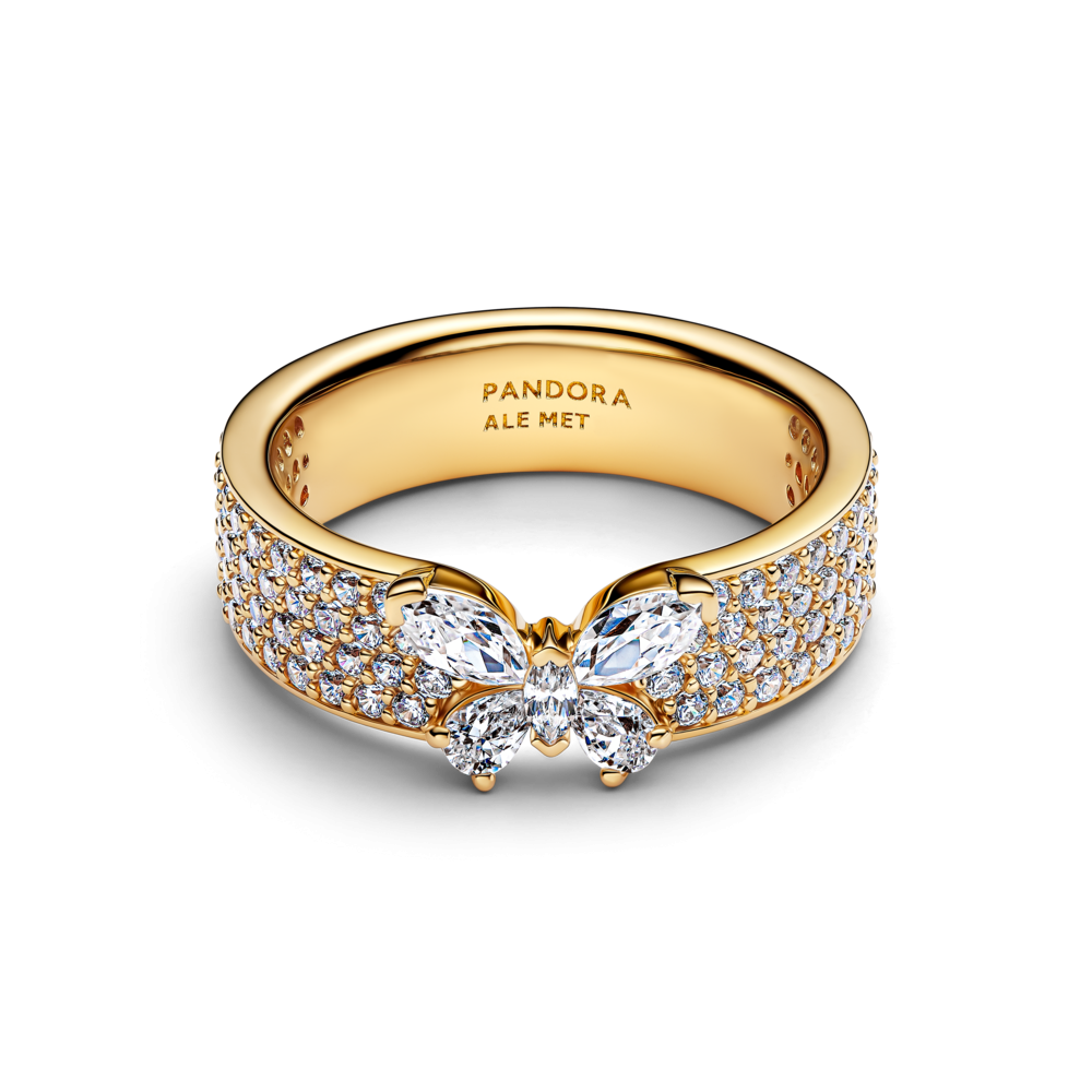 Butterfly sterling silver ring with clear cubic zirconia