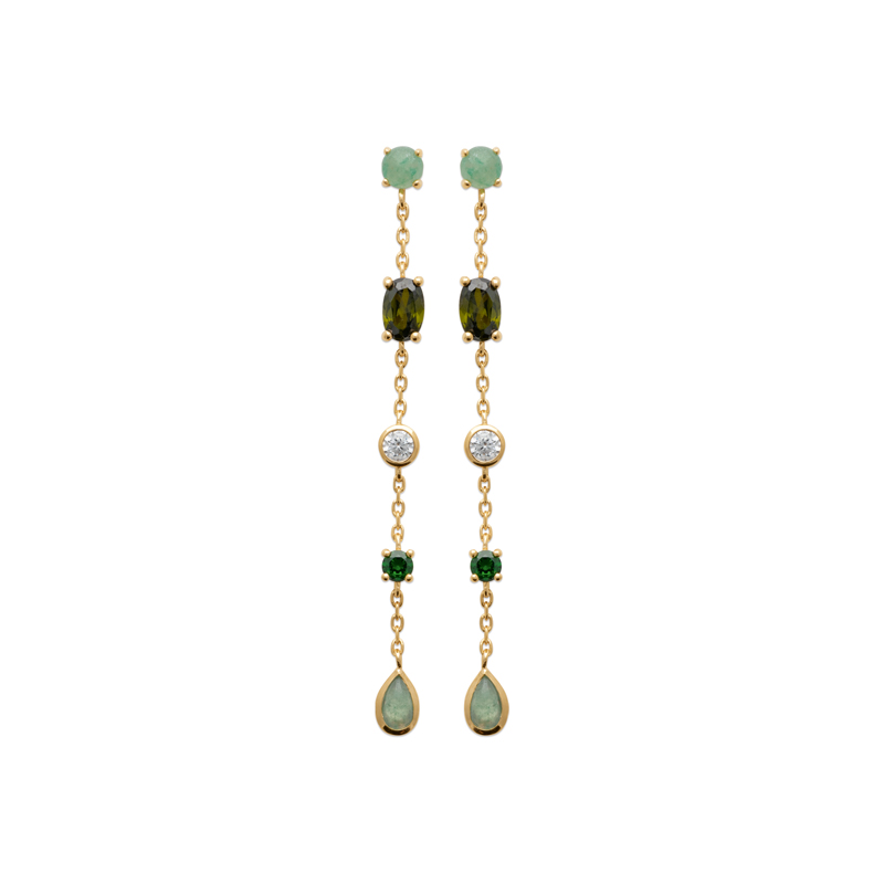 Multi Shape Gemstone Drop Stud Earrings