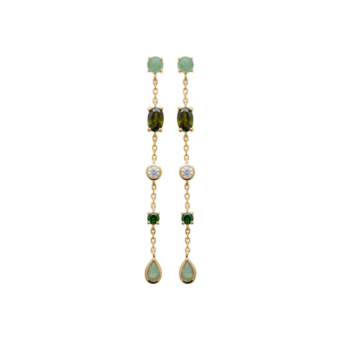 Multi Shape Gemstone Drop Stud Earrings