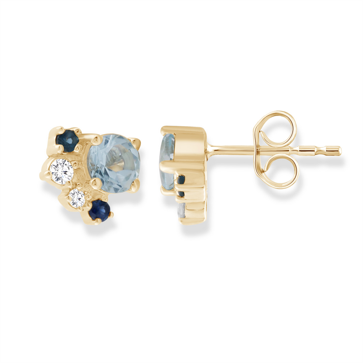 Diamond and Aquamarine Stud Earrings in Yellow Gold