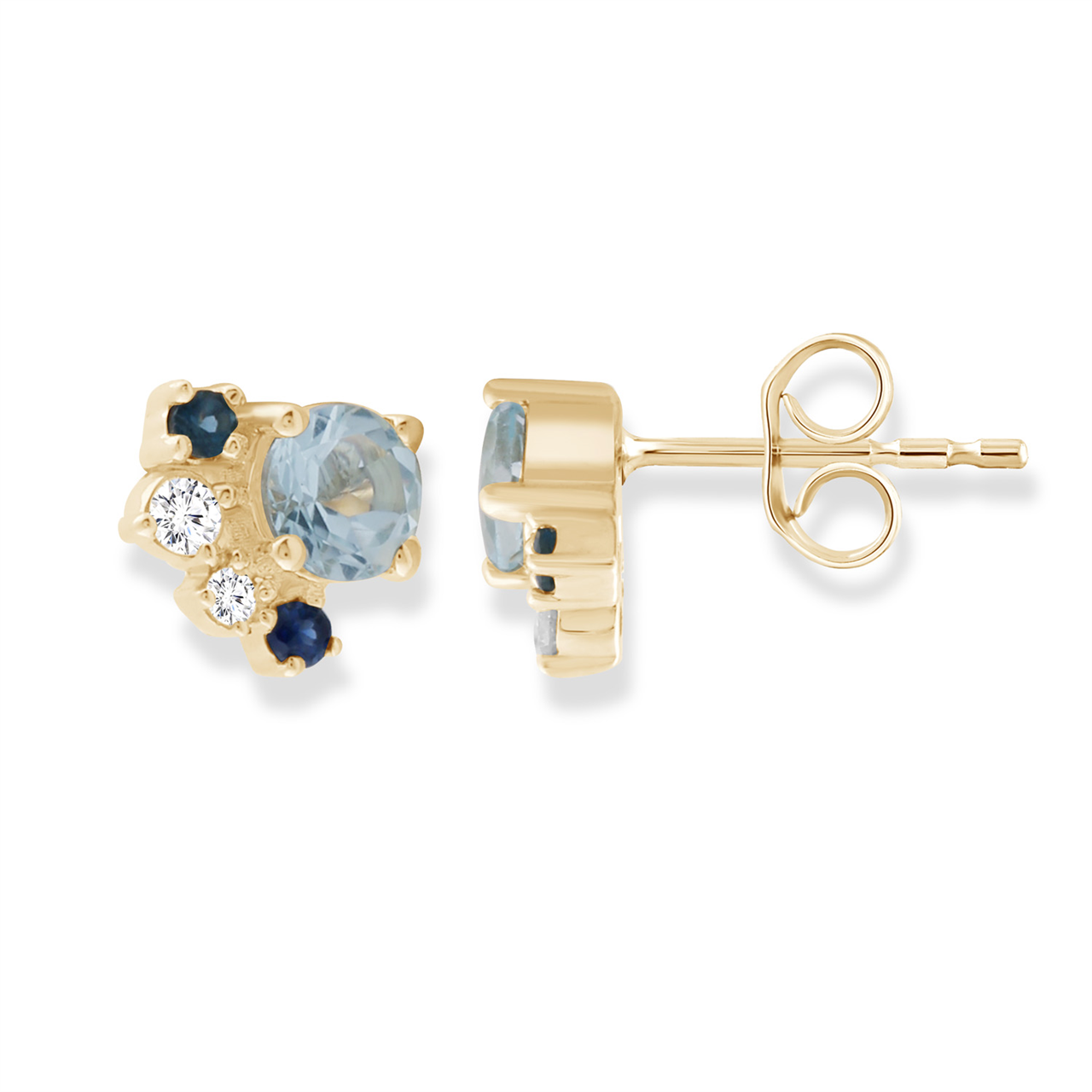 Diamond and Aquamarine Stud Earrings in Yellow Gold