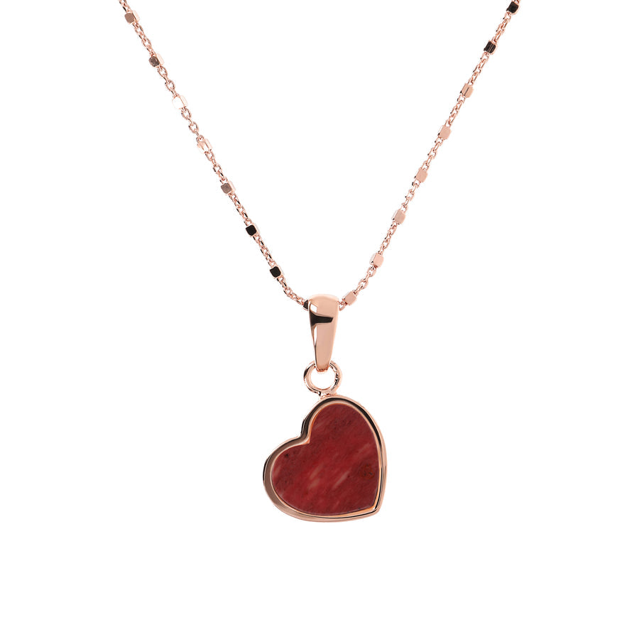 Bronzallure Alba Mini Heart Pendant Necklace Red Fossil Wood