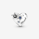 Thankful Heart Silver Charm w Stellar Blue Crystal