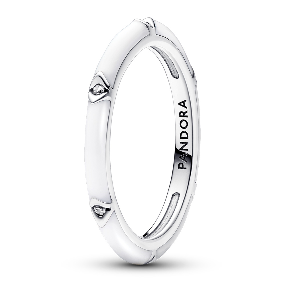 Pandora Sterling silver ring with clear cubic zirconia and white enamel