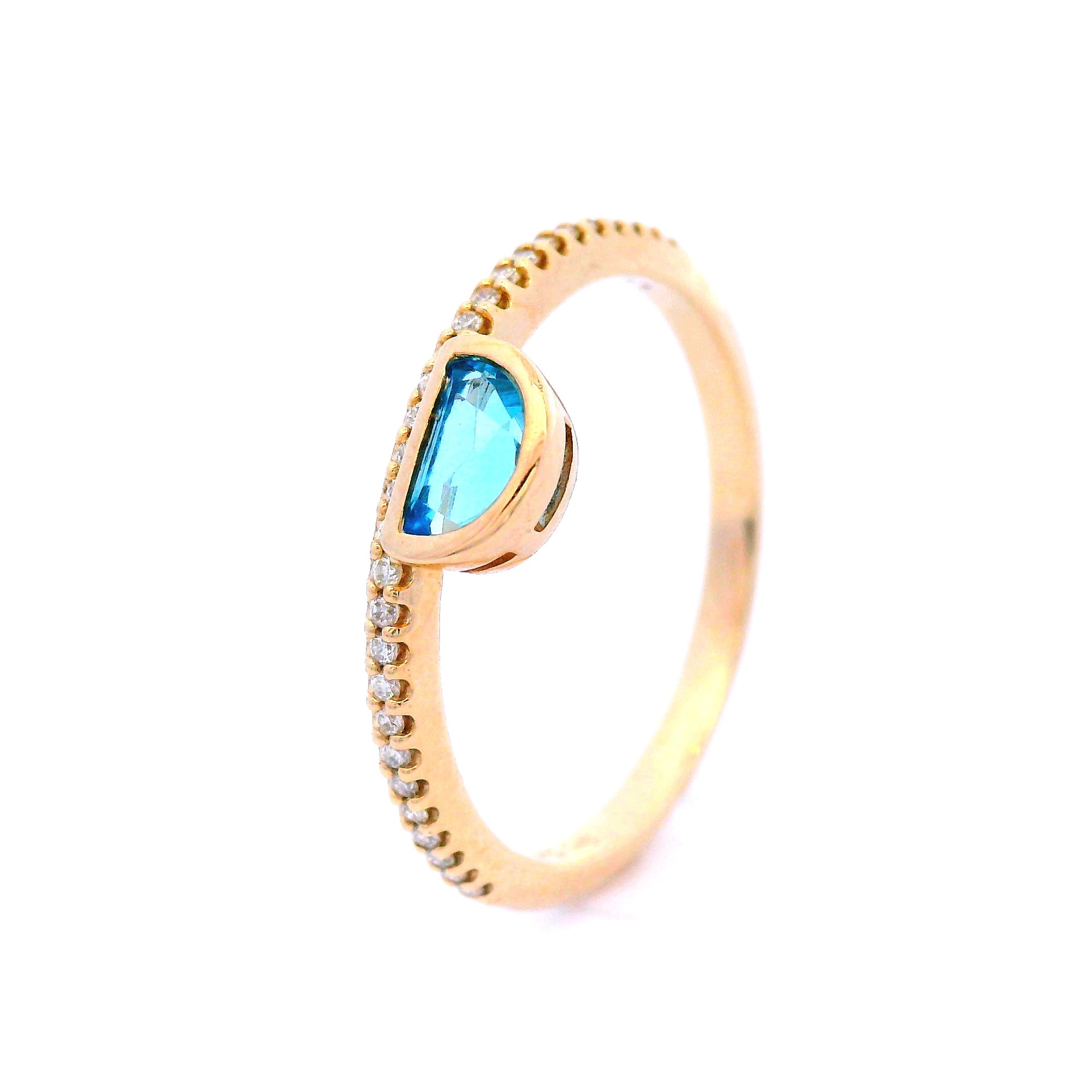 Diamond and Blue Topaz Dress Ring in Yellow Gold