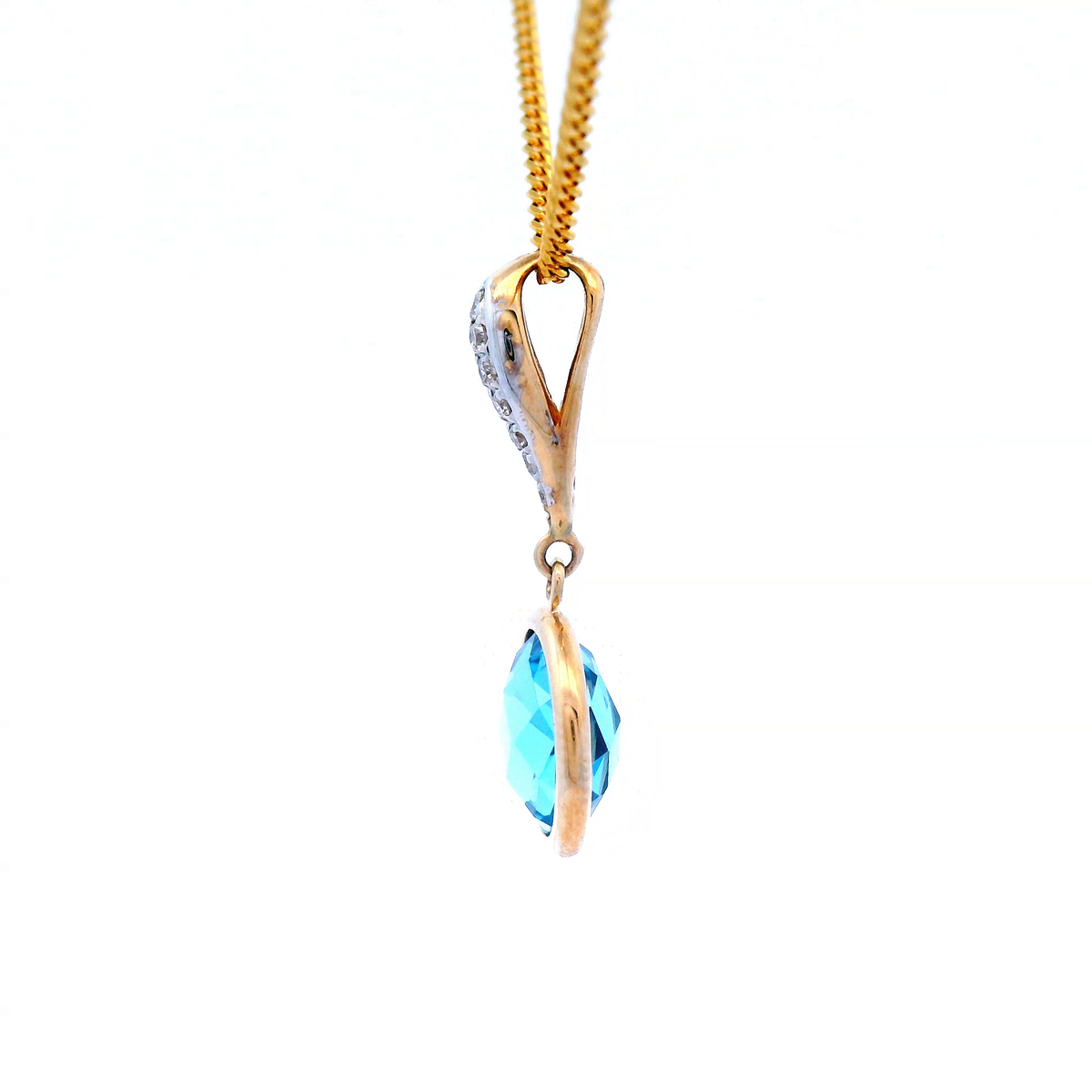 Blue Topaz and Diamond Set Drop Pendant