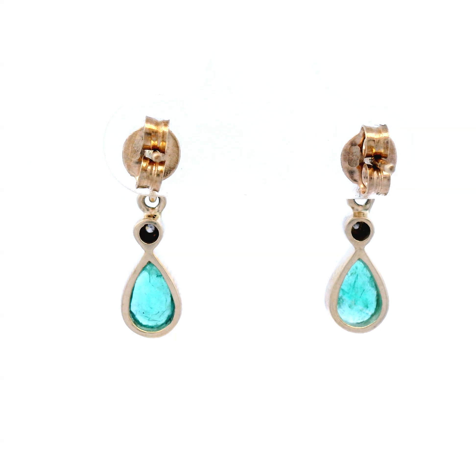 Natural Emerald and Diamond Drop Earring in Yellow Gold