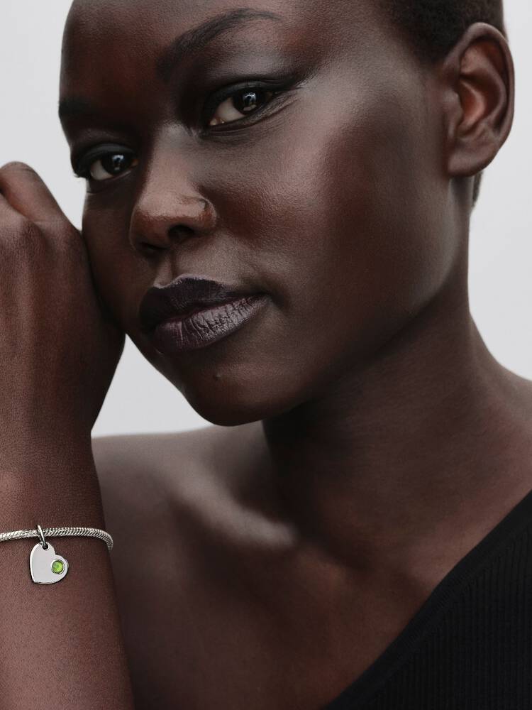 Pandora August Engravable Heart Spring Green Stone Dangle Charm