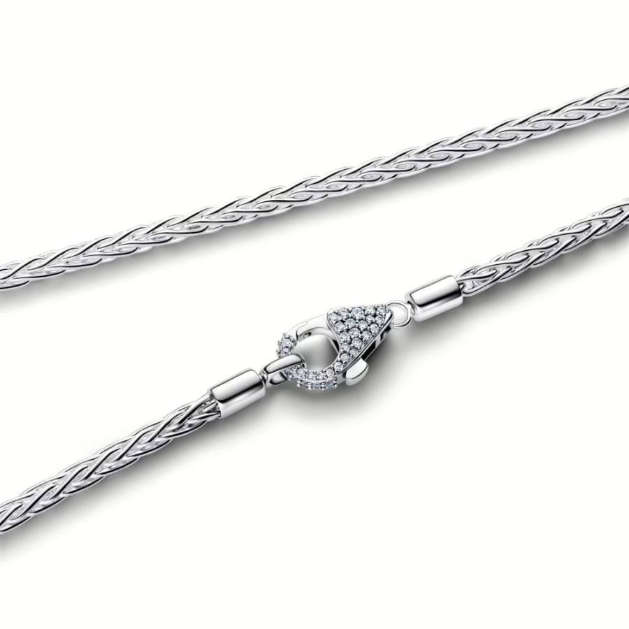 Pandora Pavé Clasp Foxtail Chain Charm Necklace
