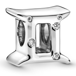 Gemini Zodiac Silver Charm w CZ
