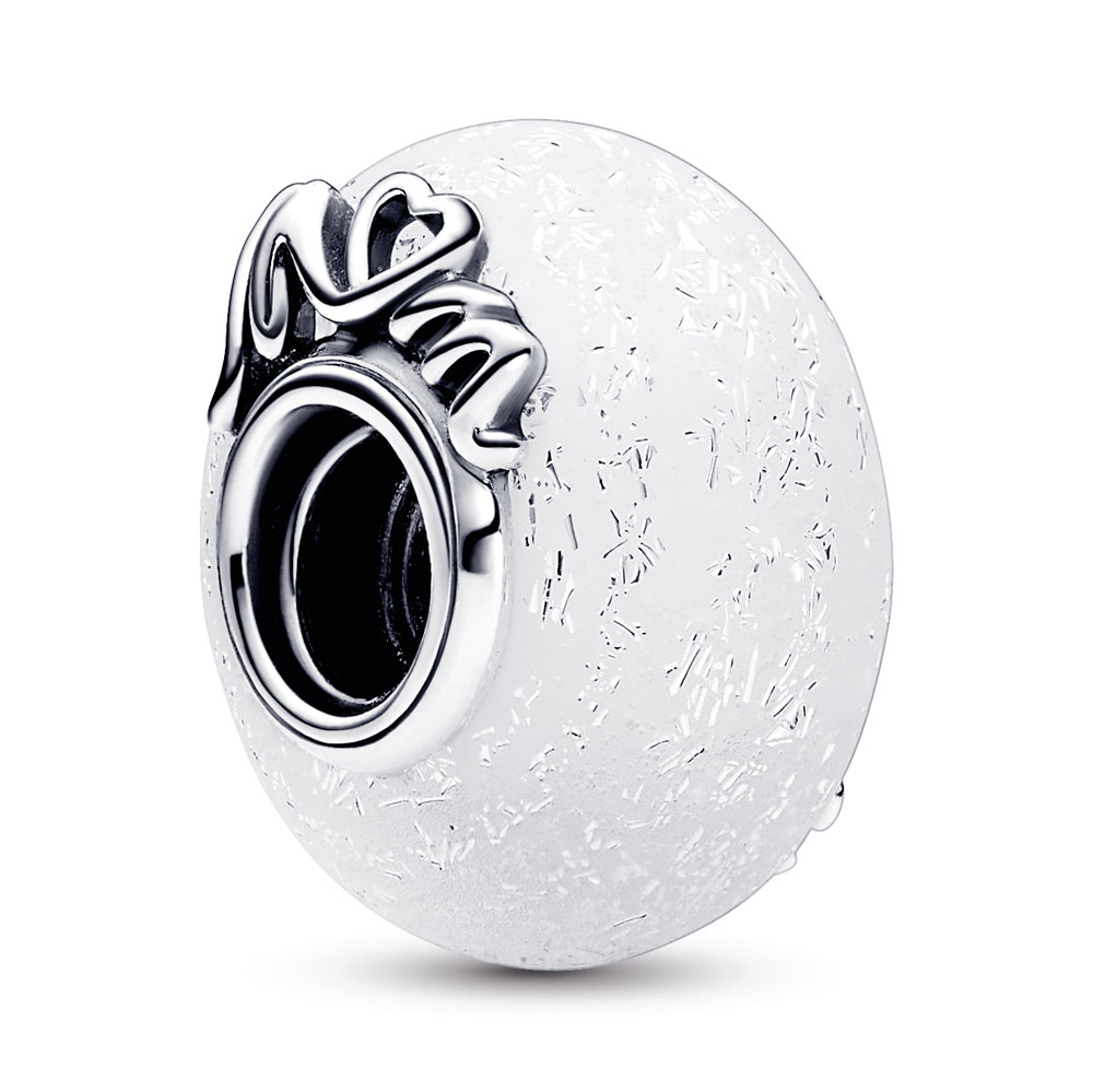 Mum sterling silver charm with dichroic and white Murano glass