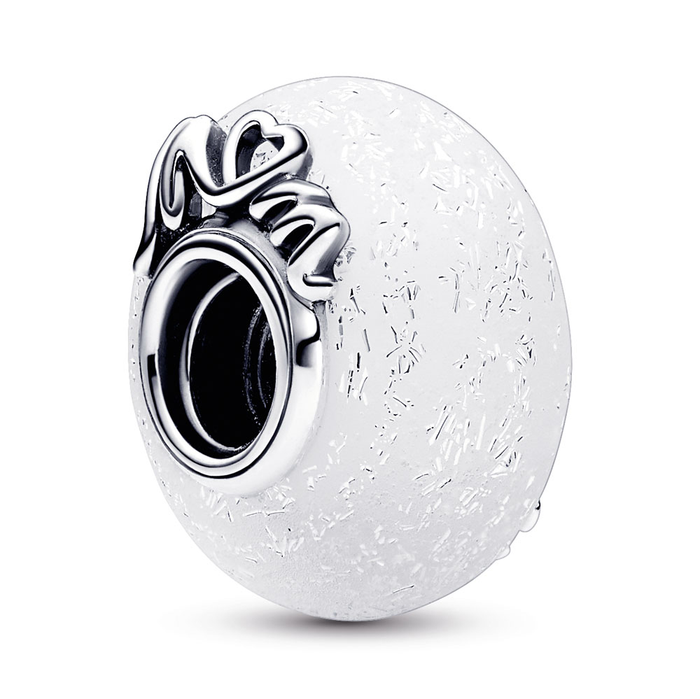 Mum sterling silver charm with dichroic and white Murano glass