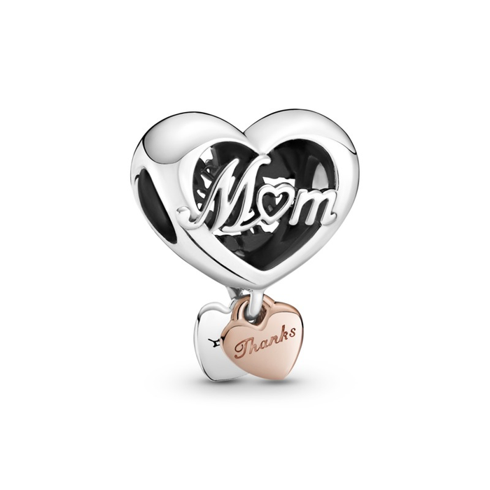 Thank you Mum Heart Silver Charm with Pandora Rose heart