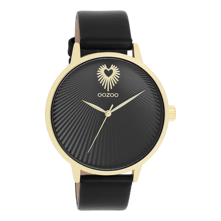 OOZOO Vintage Gold Watch with Black Leather Strap